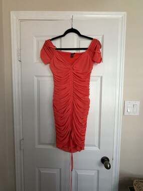 Windsor Off-the-Shoulder Ruched Mesh Bodycon Dress